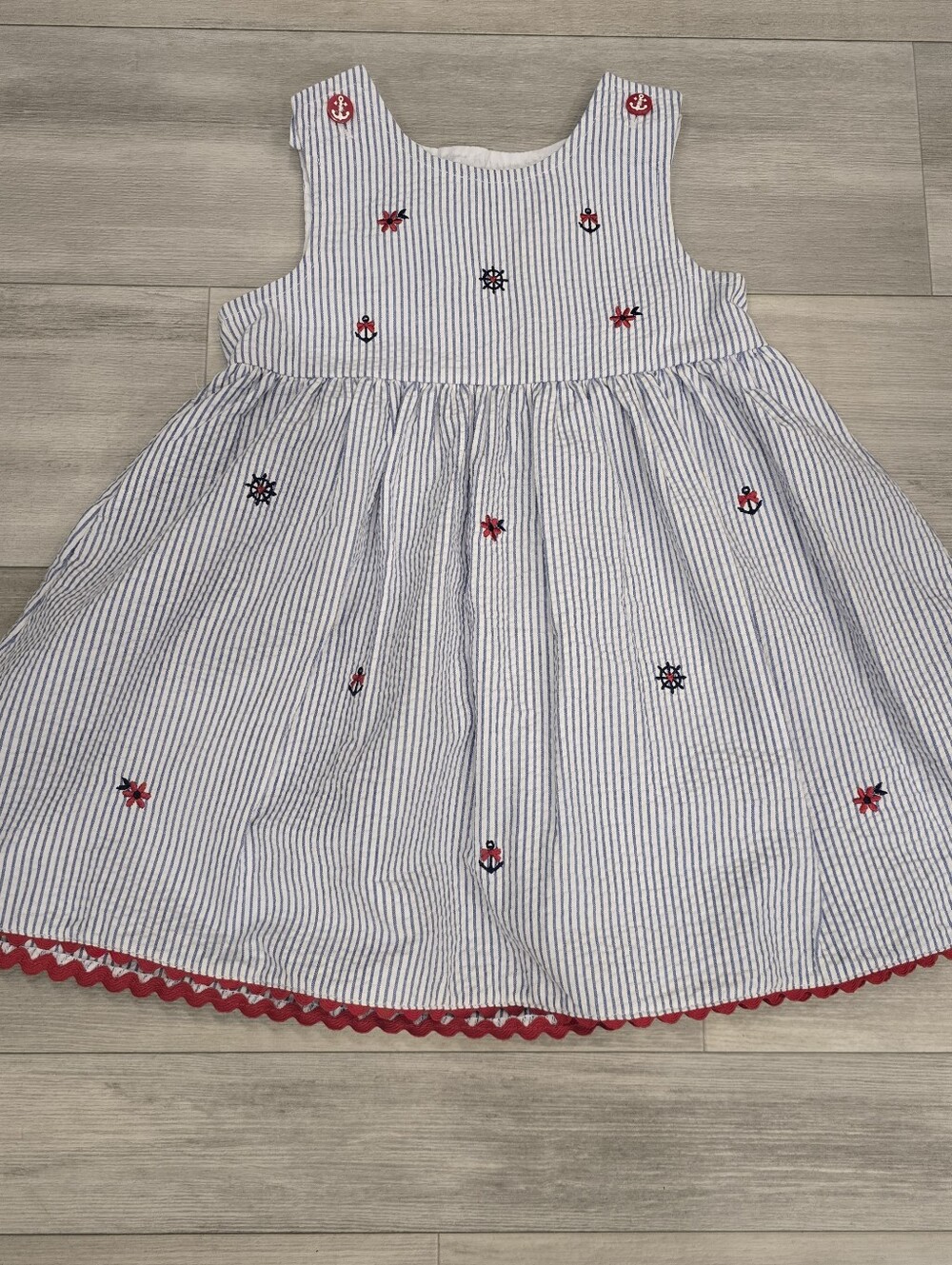 Starting Out Girls 18M Blue White Seersucker Nautical Anchors Sailor Dress